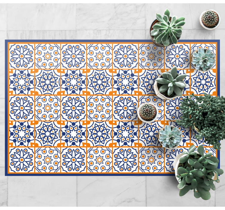 Vibrant blue pattern tile vinyl rug - TenStickers