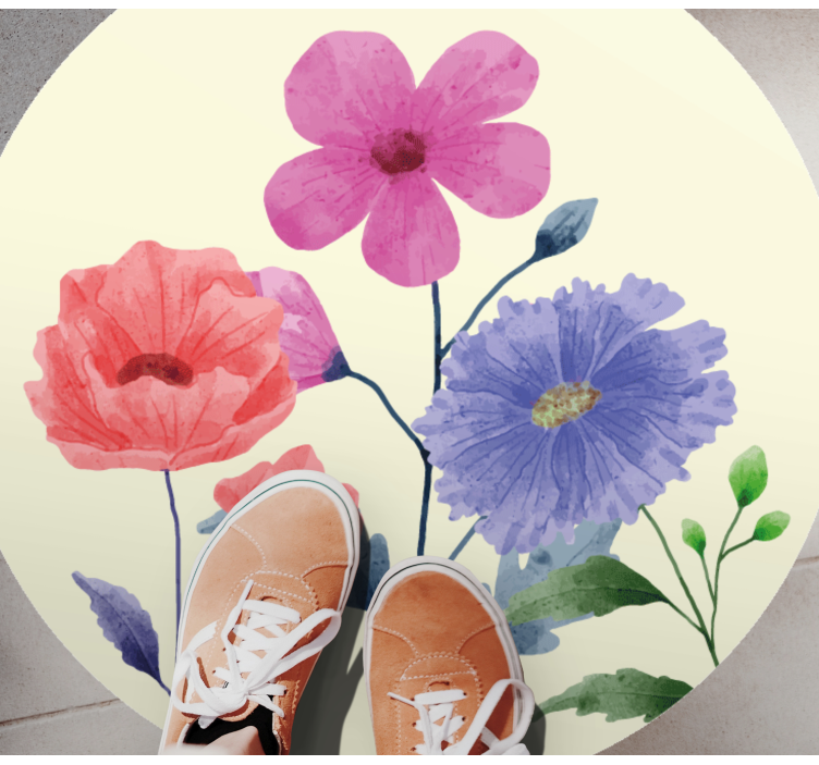 Vibrant Flower Composition circular vinyl rug - TenStickers