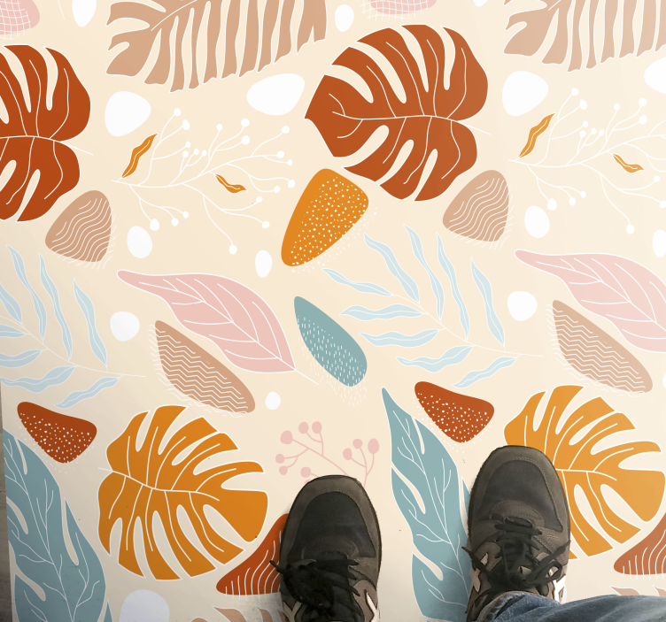 Tropical beige leaf patterns floral vinyl rug - TenStickers