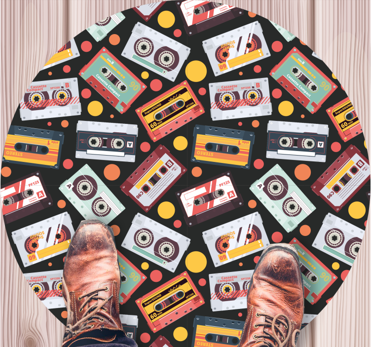 Vintage vinyl rug with cassette pattern design - TenStickers