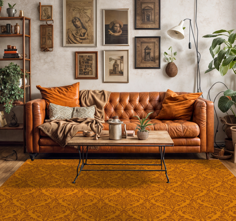 Vintage damask pattern orange vinyl rug - TenStickers