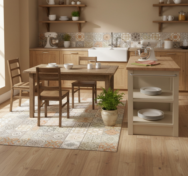 Vintage warm collage kitchen vinyl rug - TenStickers