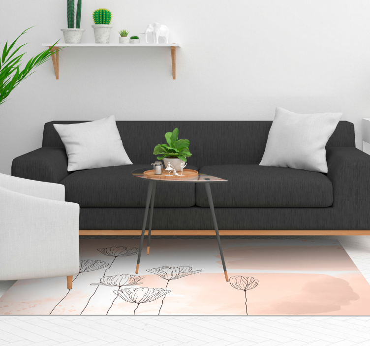 Vinyl rug simple flowers on pink floral rug - TenStickers