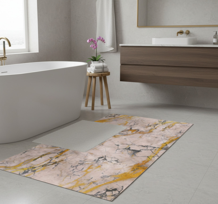 Warm gold marble bathroom vinyl rug - TenStickers