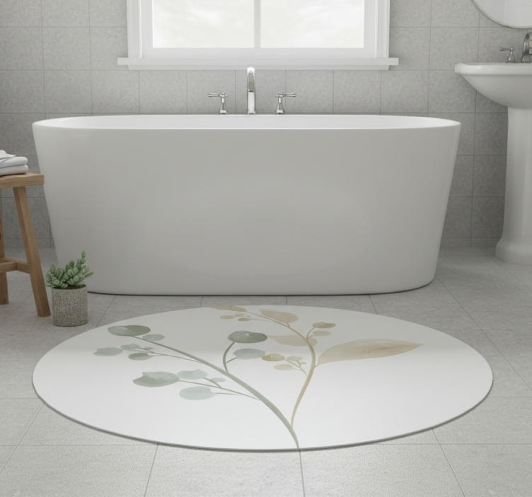 Watercolor branch bathroom vinyl rug - TenStickers