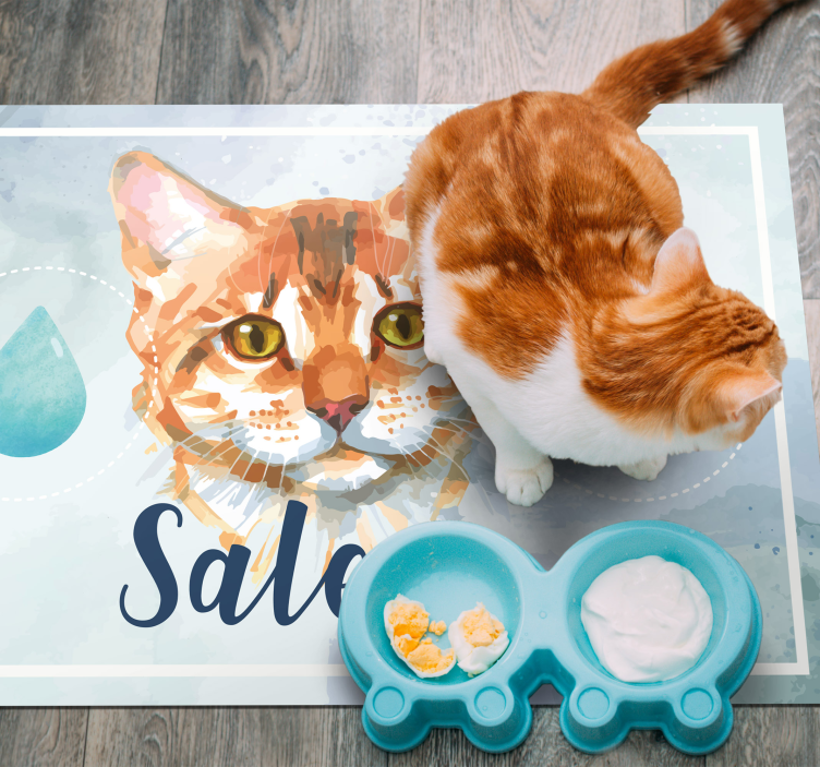 Watercolor cat with name animal rug - TenStickers