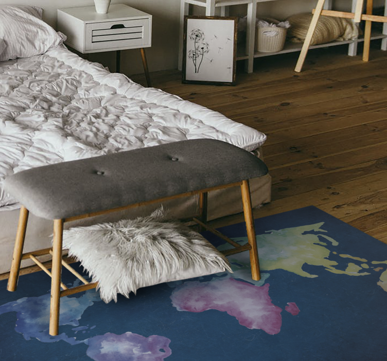 WATERCOLOUR WORLD MAP world map vinyl rug - TenStickers