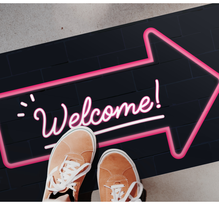 Welcome pink arrow entrance hall vinyl rug - TenStickers