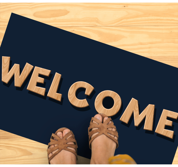Welcome wooden sign entrance hall vinyl rug - TenStickers