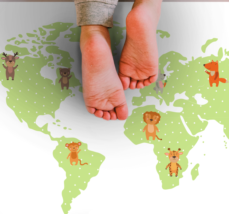 Minimalistic child fauna world map vinyl rug - TenStickers