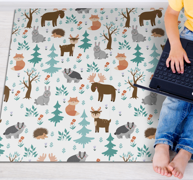 Whimsical Forest Creatures nursery vinyl rug - TenStickers