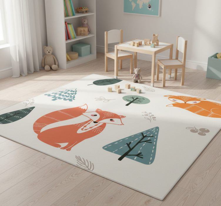 Whimsical fox designs animal vinyl rug - TenStickers