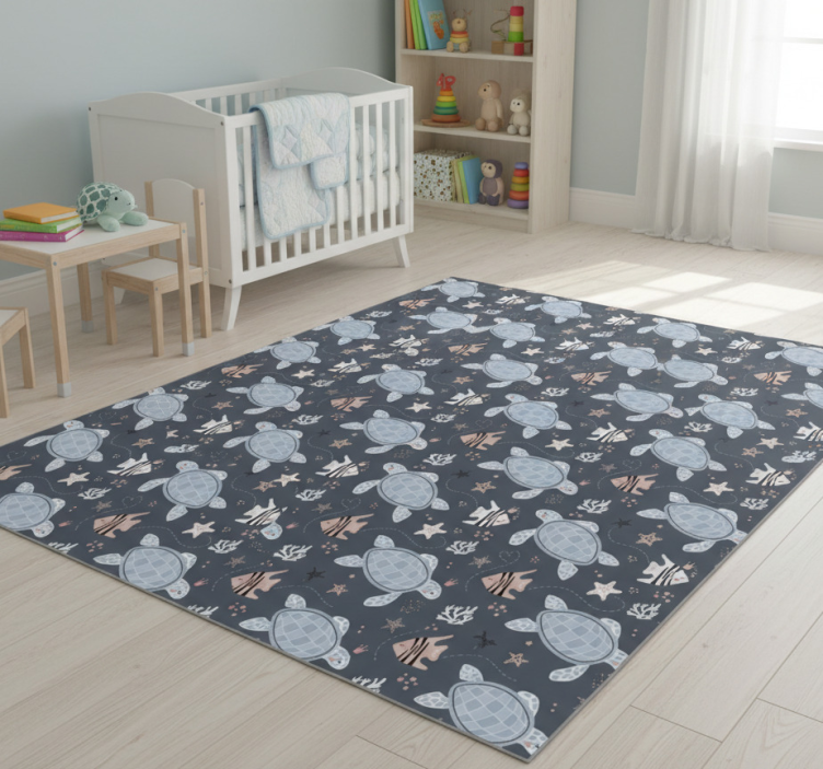 Whimsical turtle motif animal vinyl rug - TenStickers
