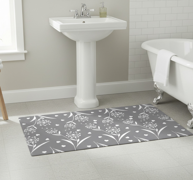 White dandelions bathroom vinyl rug - TenStickers