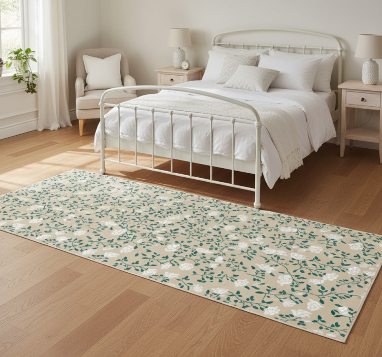 White vintage rose pattern bedroom vinyl rug - TenStickers