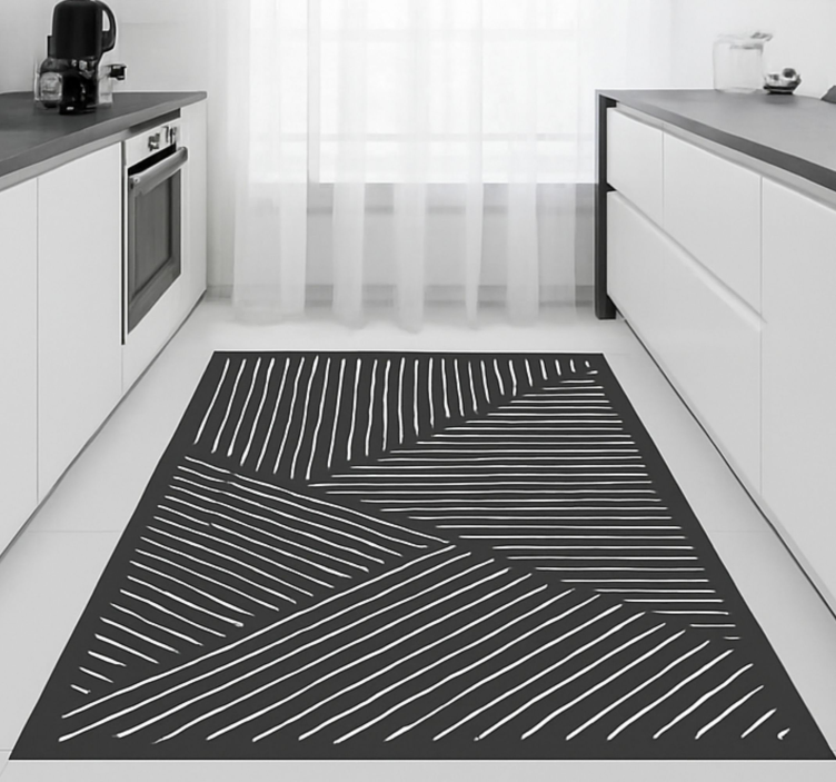 White wavy lines  kitchen vinyl rug - TenStickers