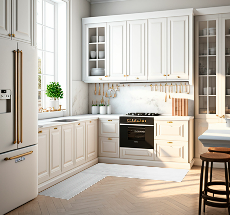 White wood texture vinyl kitchen mat - TenStickers