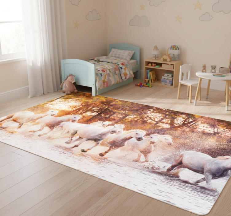 Wild horses warm sunset view animal vinyl rug - TenStickers