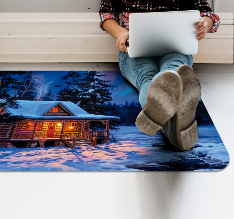 Winter Cabin Scene Christmas vinyl rug - TenStickers