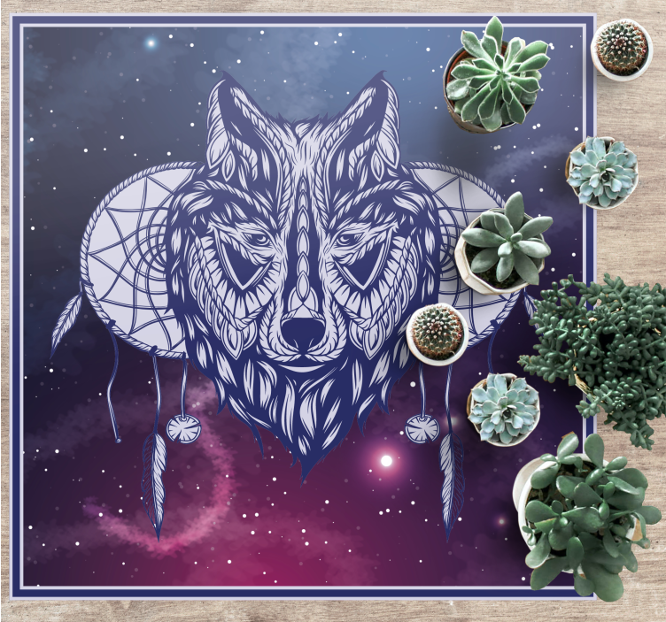 Wolf dreamcatcher motif bedroom vinyl rug - TenStickers