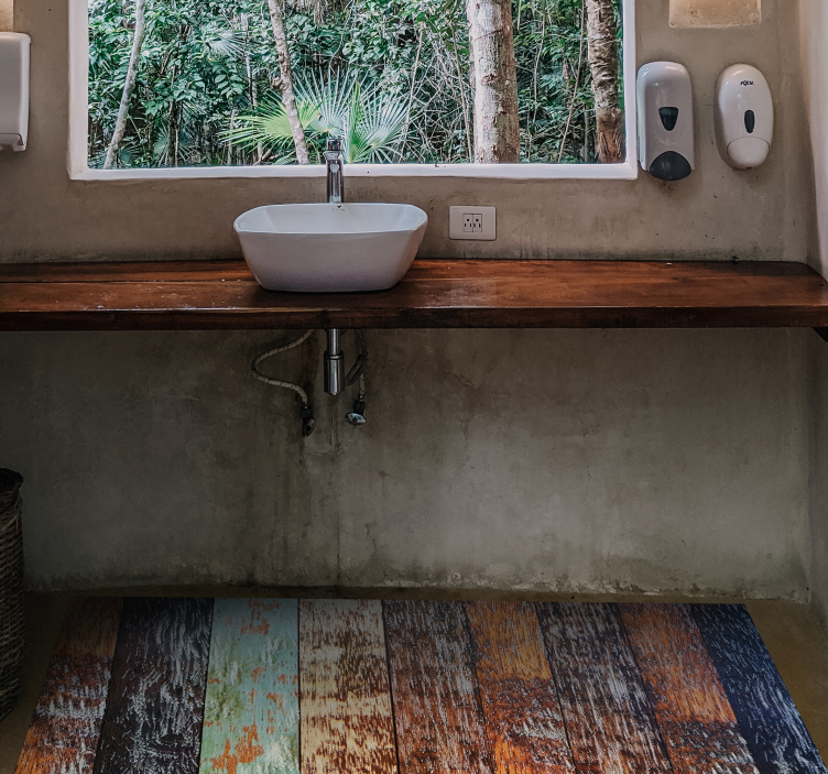 Colorful worn planks bathroom vinyl rug - TenStickers