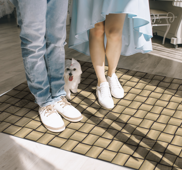 Brown tile pattern wood effect vinyl rug - TenStickers