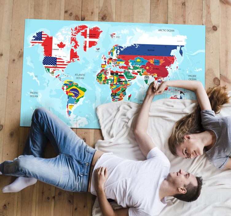 World Flags Map vinyl rug - TenStickers