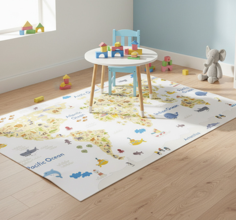 World map vinyl rug animal design - TenStickers
