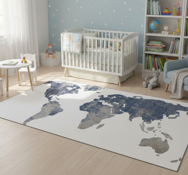 World map vinyl rug blue textured wall decor - TenStickers