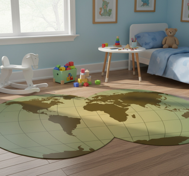 World map vinyl rug in green sphere design - TenStickers