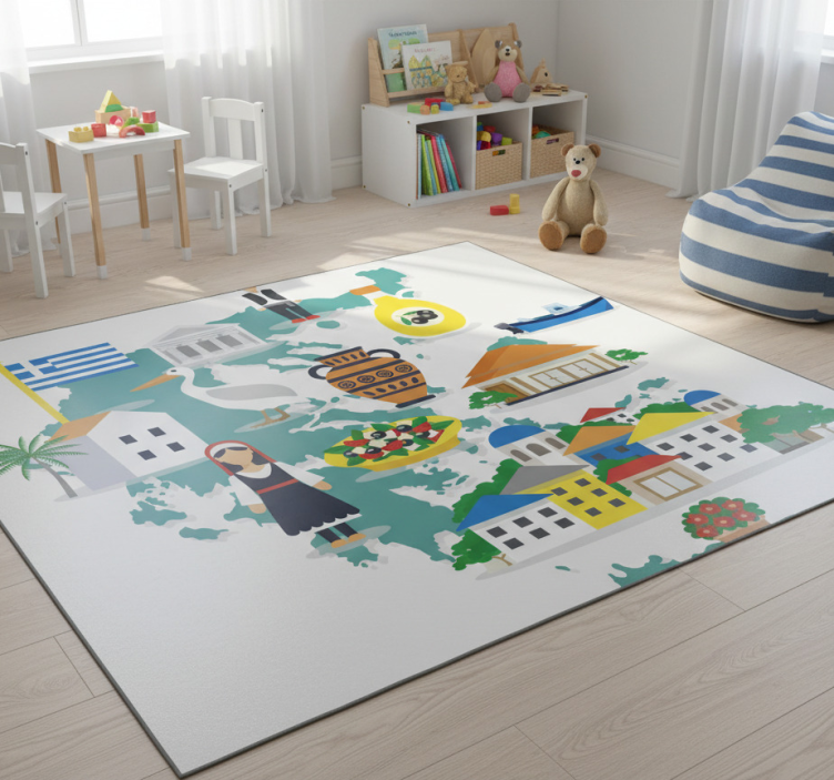 World map vinyl rug greece and islands map - TenStickers