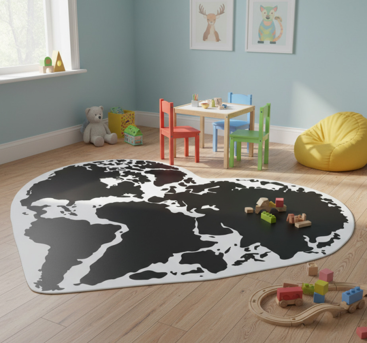 World map vinyl rug heart shape design - TenStickers