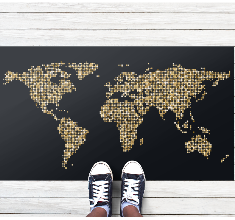 World map vinyl rug in golden hues - TenStickers