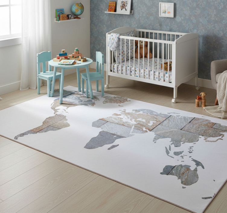 Grey marble effect world map vinyl rug - TenStickers