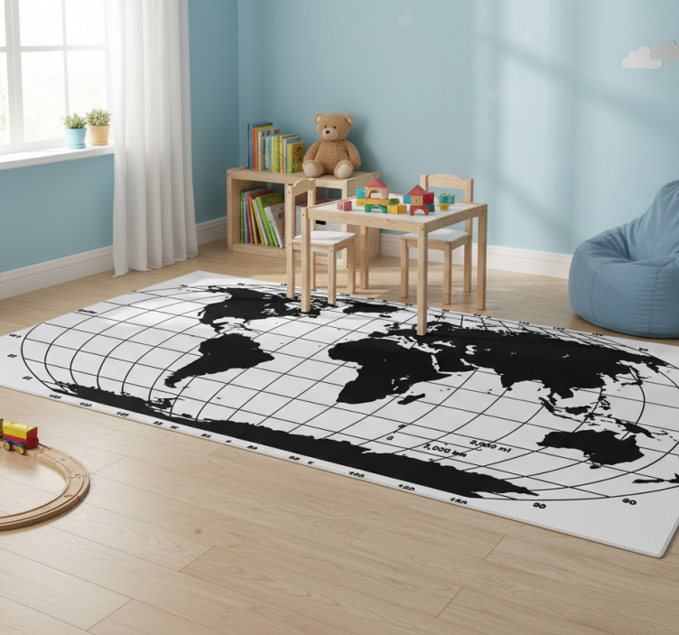 World map vinyl rug monochrome decorative vinyl - TenStickers