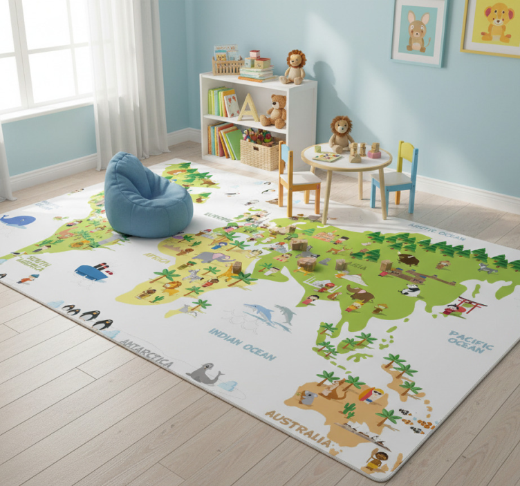 World map vinyl rug people map english - TenStickers
