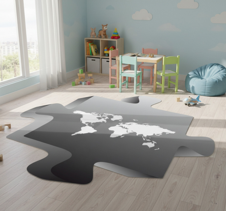 World map vinyl rug black puzzle piece - TenStickers