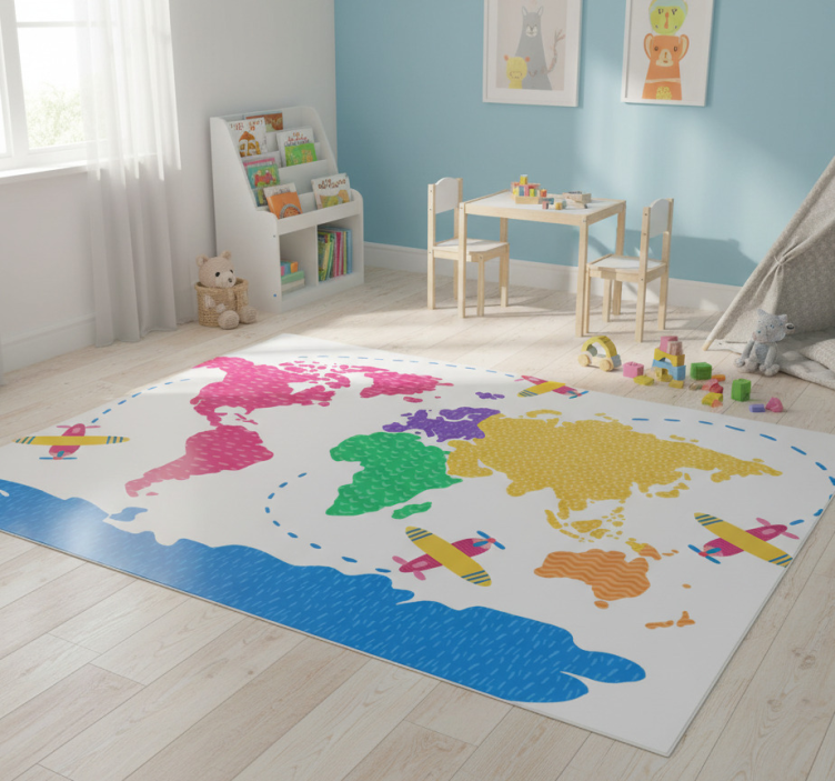 World map vinyl rug travel map design - TenStickers