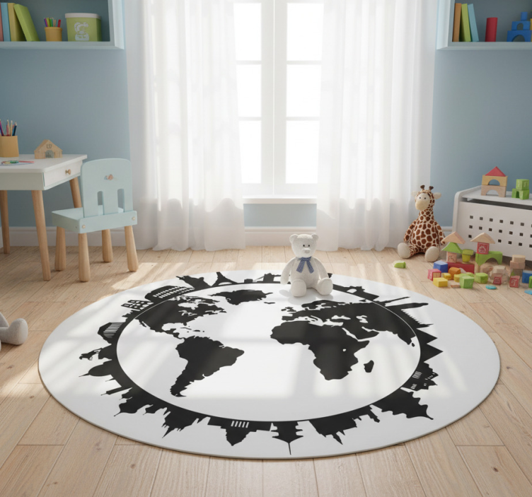 World map vinyl rug with landmarks - TenStickers