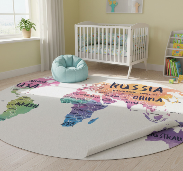 World map vinyl rug world map lettering sticker - TenStickers