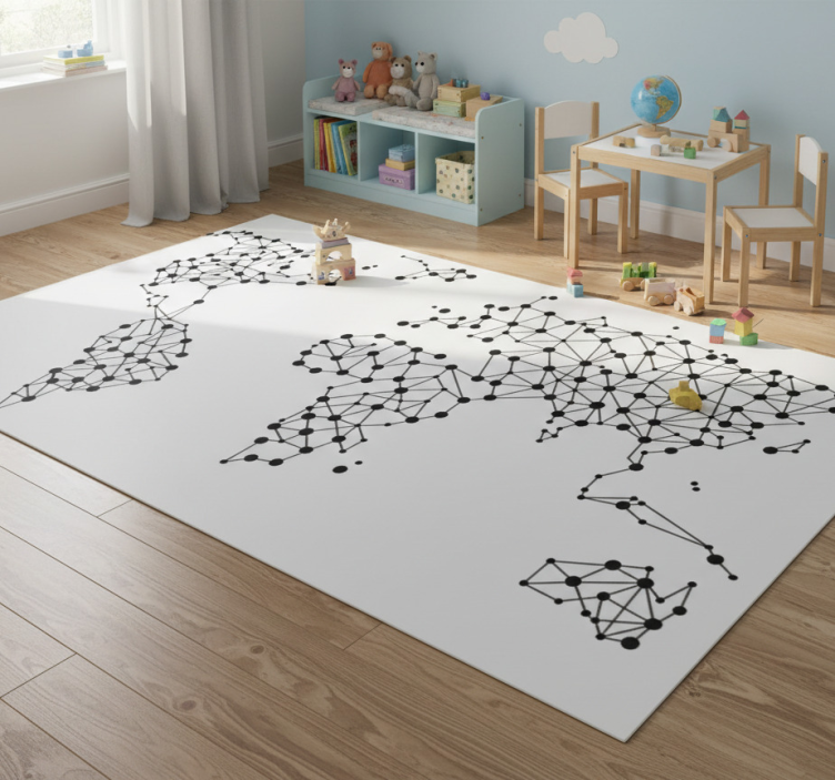 World map vinyl rug with linked coordinates - TenStickers