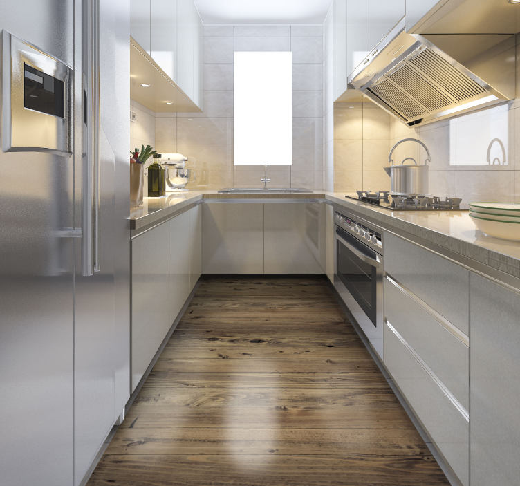 Worn wood kitchen vinyl rug - TenStickers