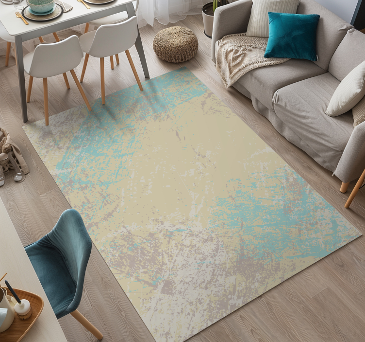 Yellow & blue abstract design dining room vinyl rug - TenStickers