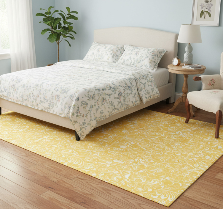 Yellow floral grandmillenial bedroom vinyl rug - TenStickers