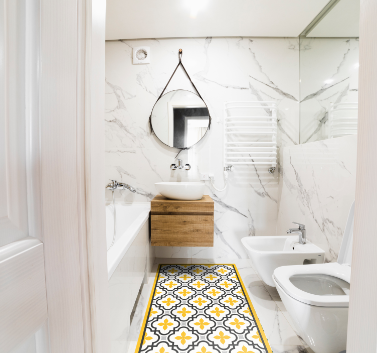 Yellow Floral Motif tile vinyl rug - TenStickers