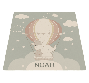 Kids vinyl rug pastel hot air balloon with name - TenStickers