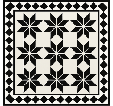 Monochrome star tile pattern  kitchen vinyl rug - TenStickers