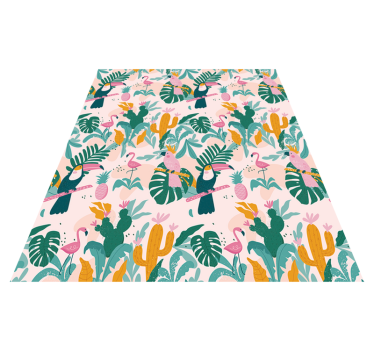 Animal vinyl rug with tropical birds and leaves - TenStickers