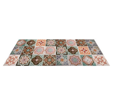 Vivid terracotta patchwork kitchen vinyl rug - TenStickers