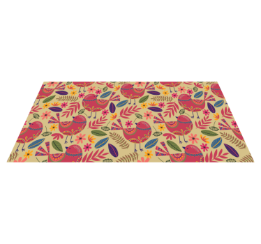 Floral vinyl rug with colorful birds folk art design - TenStickers